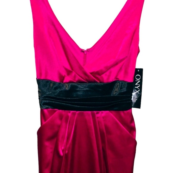 Onyx Nite Fuchsia Pink Black Bow Sexy Evening Semi Formal Satin Dress 6 S - Picture 3 of 8